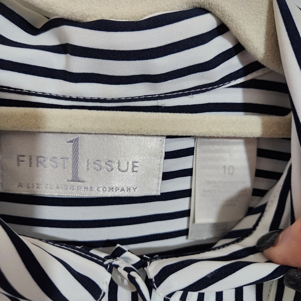 Womens black and white stripe blouse, size 10 - Picture 2 of 8